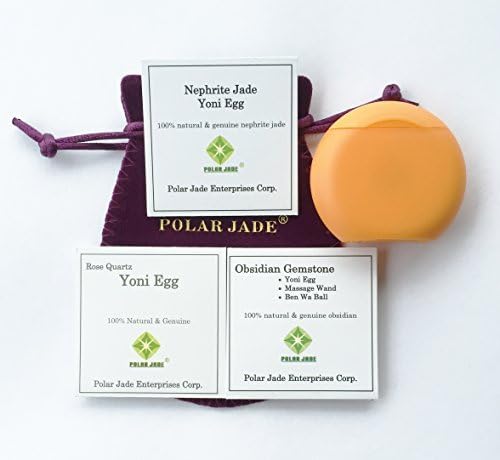 Set of 3 Gemstones Eggs Made of Nephrite Jade, Rose Quartz & Obsidian, All Medium Size and Drilled, with Thread, User Instructions and Certificates, by Polar Jade
