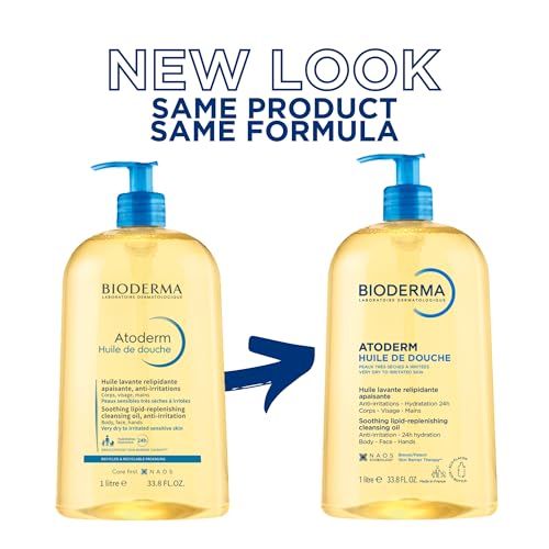 Bioderma Atoderm Shower-Oil, Cleansing-Oil For Face & Body, Nourishing Cleansing Oil For Dry to Atopic Sensitive Skin For Softer & Smooth Skin For Your Whole Family