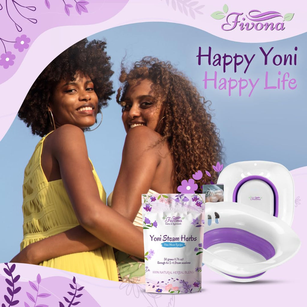 Fivona Yoni Steam Kit 2-in-1 Seat with V Steaming Herbs Sunrise Recipe for Detox, Cleansing, PH Balance and Odor Control