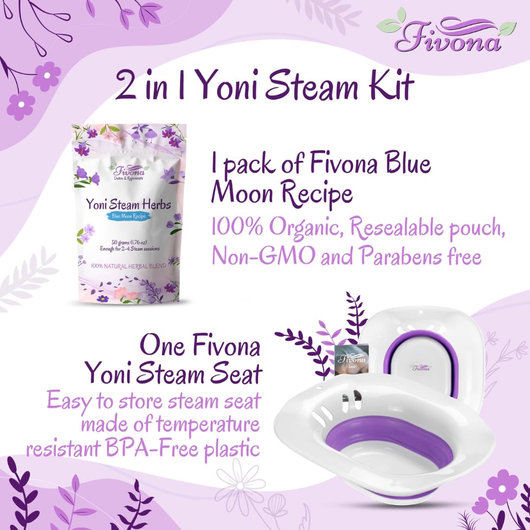 Fivona Yoni Steam Kit 2-in-1 Seat with V Steaming Herbs Sunrise Recipe for Detox, Cleansing, PH Balance and Odor Control