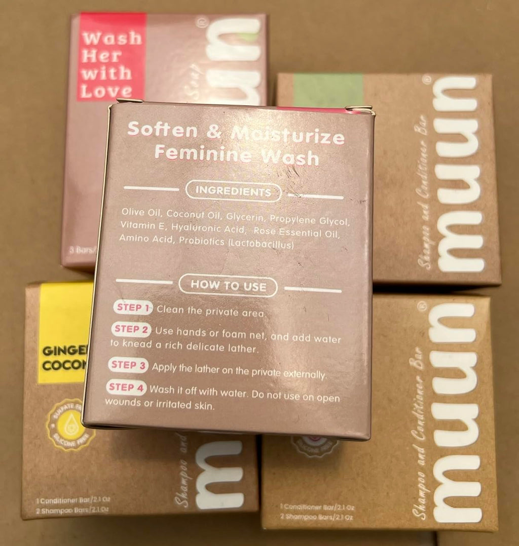 Muun Yoni Soap Bar - Pack 3 pH Balancing Cleanser - Probiotics & Natural Ingredients - Gentle Cleansing Formula Eliminates Odor Vaginal Health - Feminine Wash - Moisturizing Intimate (Strawberry, Pack of 3)