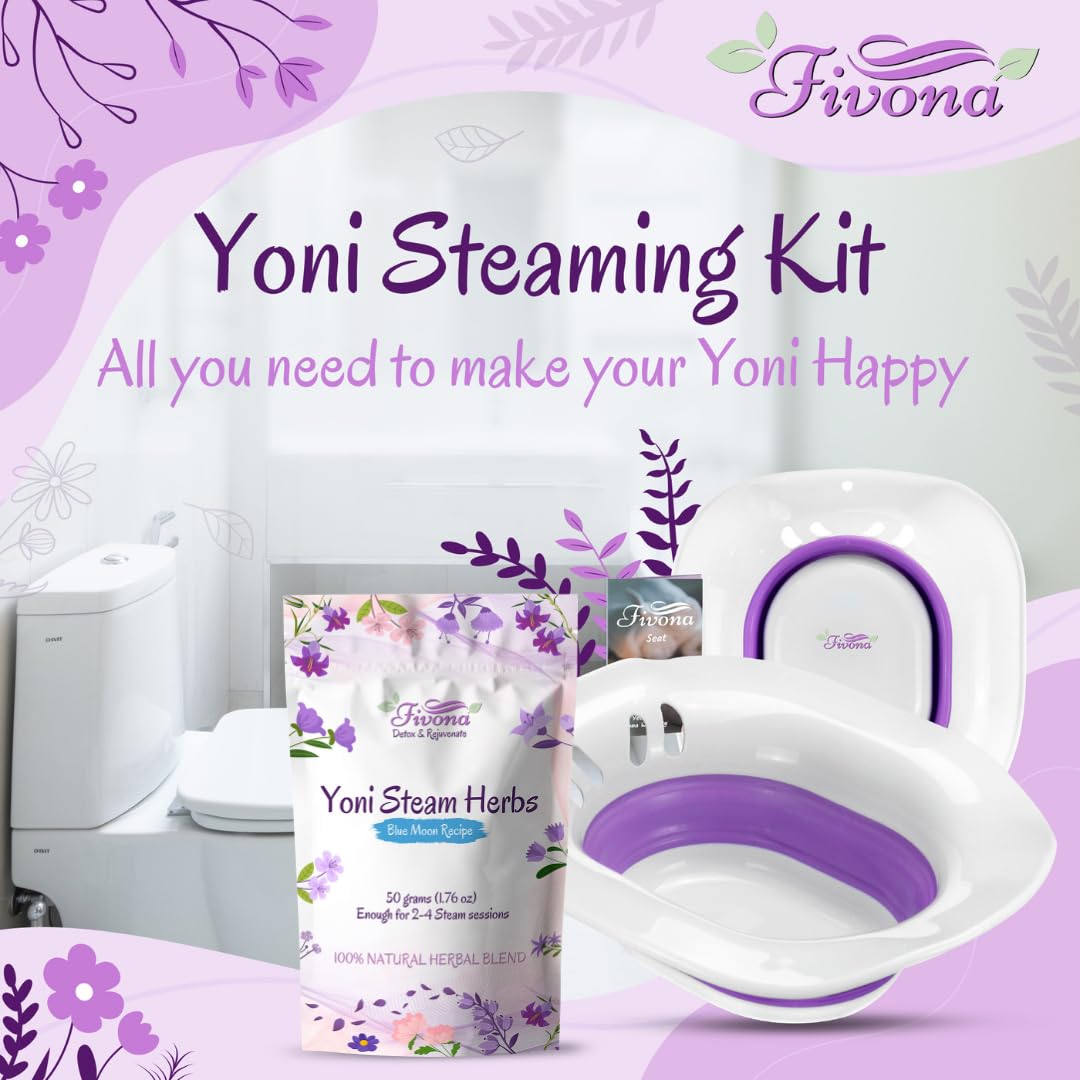 Fivona Yoni Steam Kit 2-in-1 Seat with V Steaming Herbs Sunrise Recipe for Detox, Cleansing, PH Balance and Odor Control