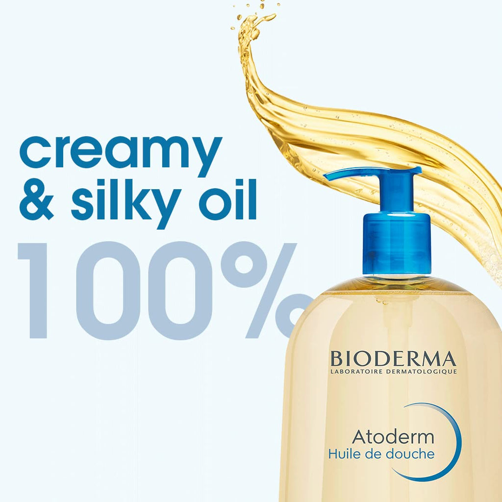 Bioderma Atoderm Shower-Oil, Cleansing-Oil For Face & Body, Nourishing Cleansing Oil For Dry to Atopic Sensitive Skin For Softer & Smooth Skin For Your Whole Family