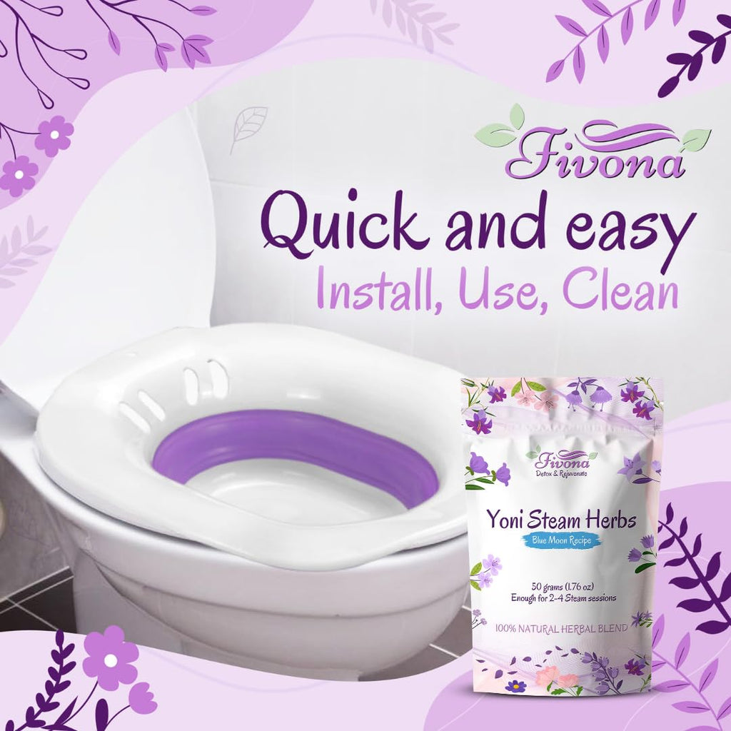 Fivona Yoni Steam Kit 2-in-1 Seat with V Steaming Herbs Sunrise Recipe for Detox, Cleansing, PH Balance and Odor Control