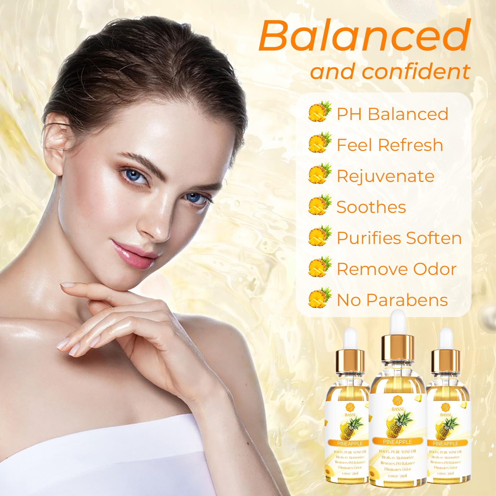 2PCS Yoni Oil Organic Feminine Moisturizer - Ph Balance for Women - Feminine Deodorant - Eliminates Odor with Pineapple Essential Oil, All Natural