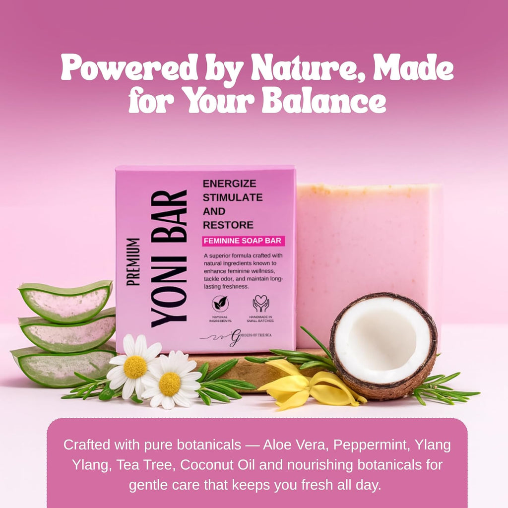 Goddess Of The Sea Beauty Bar Premium Yoni Bar – pH Balance Feminine Wash – Natural Ingredients Feminine Care Daily Oil Great for Razor Bumps, Dryness, BV, Odor – 3oz Yoni Bar