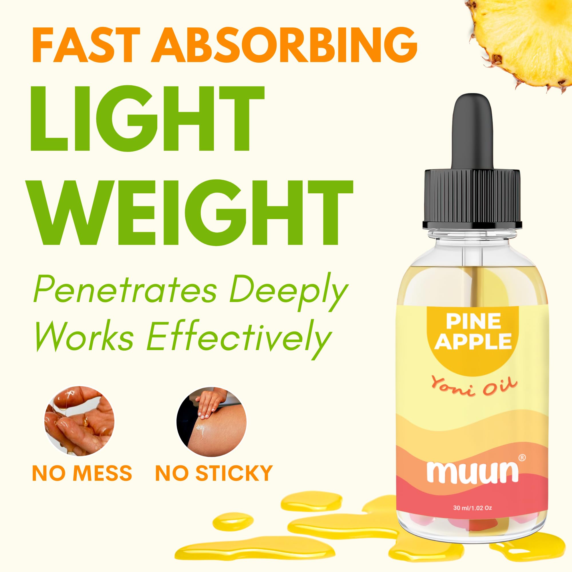 Muun Pineapple Intimate Oil for Dryness Perfume Oil After Shave Ingrown Hair Moisturizer & Nourishing Care For Women, 100% Natural