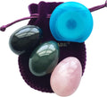 Set of 3 Gemstones Eggs Made of Nephrite Jade, Rose Quartz & Obsidian, All Medium Size and Drilled, with Thread, User Instructions and Certificates, by Polar Jade