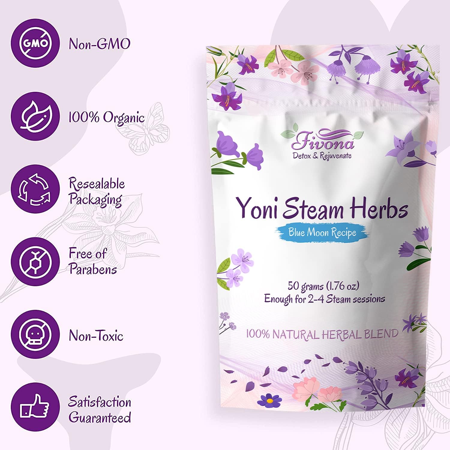 FIVONA Yoni Steaming Herbs - For Feminine Use And Rituals - V-Detox, Cleanse, Wash, Odor Control - 2 to 4 sessions - Female PH Balance- 1.76 Ounces