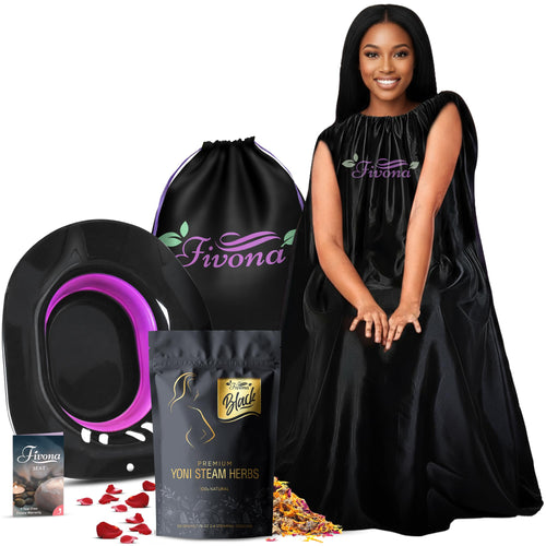 Fivona 5-in-1 Yoni Steaming Kit Foldable Over The Toilet Steamer Seat with Black Red Pink Premium Yoni Herbs and Storage Bag - Effective Detox pH Balance Cleansing and Relaxation - at Home V-SPA