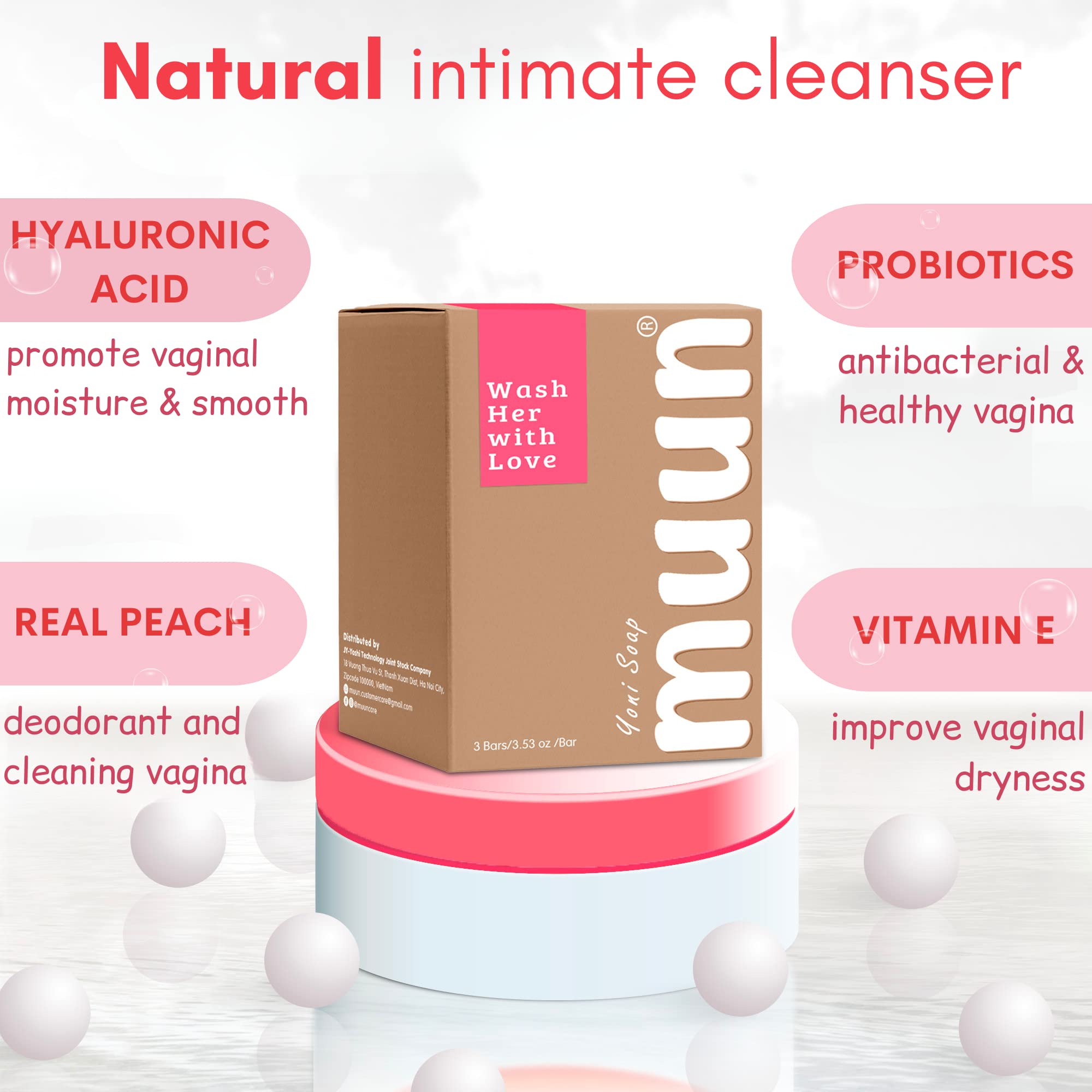 Muun Yoni Soap Bar - Pack 3 pH Balancing Cleanser - Probiotics & Natural Ingredients - Gentle Cleansing Formula Eliminates Odor Vaginal Health - Feminine Wash - Moisturizing Intimate (Strawberry, Pack of 3)