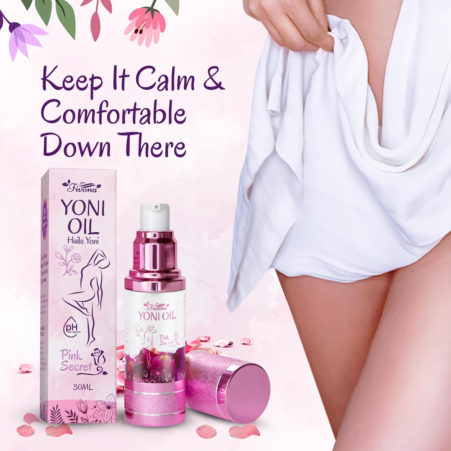 Fivona Yoni Care Kit 5-in-1 V-Steaming Set Includes Sitz Bath Seat, Pink Magic Herbs, Feminine Oil, Herbal Soap, Storage Bag, All Natural Herbal Vaginal Care Set