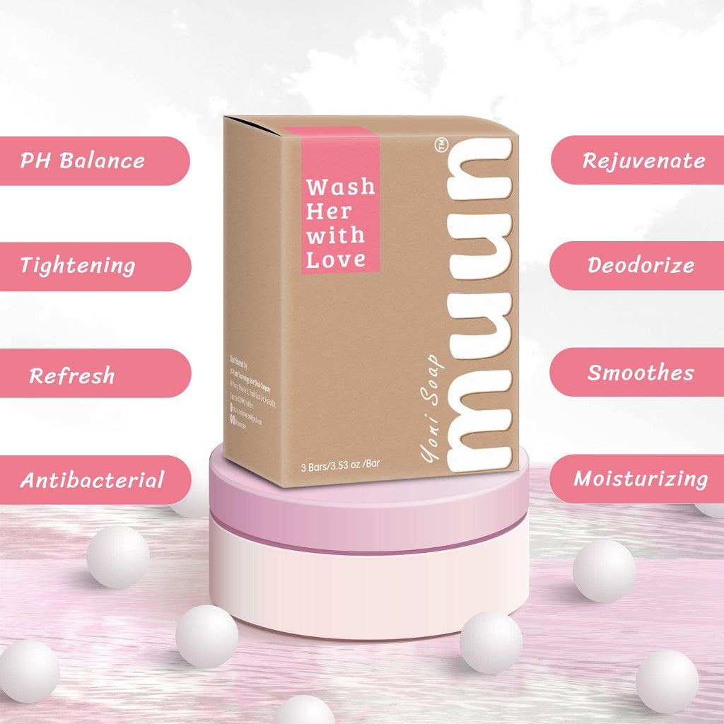 Muun Yoni Soap Bar - Pack 3 pH Balancing Cleanser - Probiotics & Natural Ingredients - Gentle Cleansing Formula Eliminates Odor Vaginal Health - Feminine Wash - Moisturizing Intimate (Strawberry, Pack of 3)