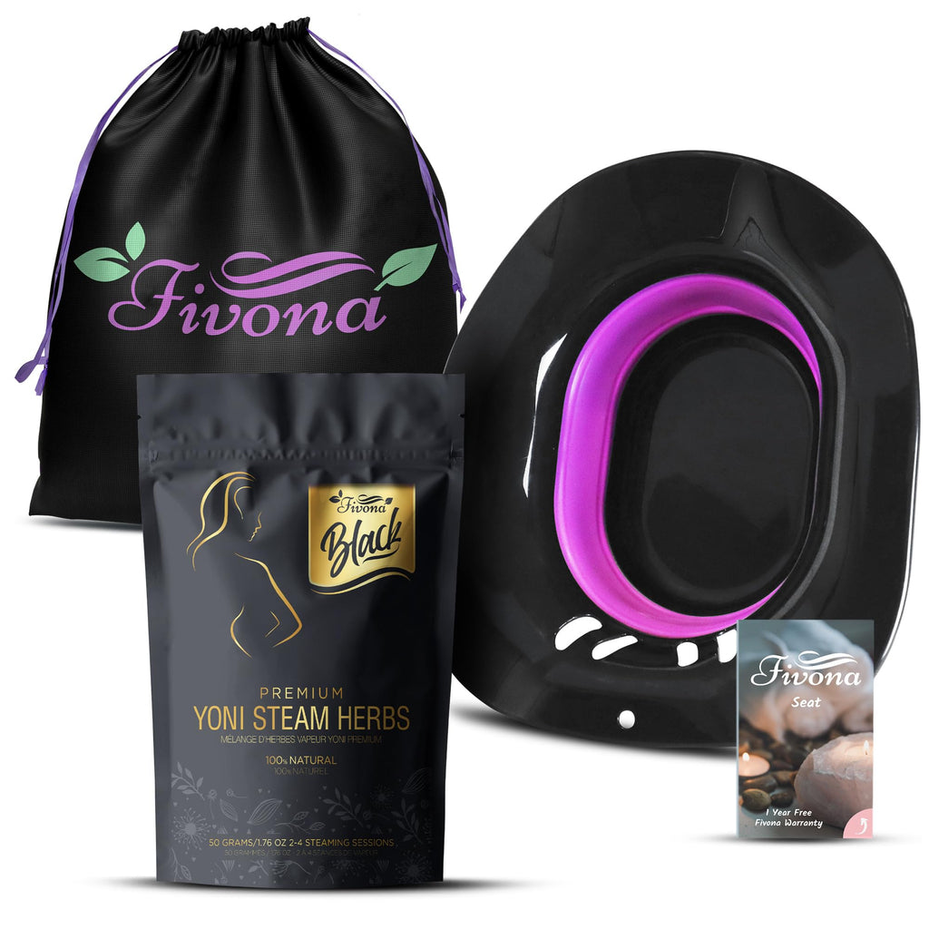 Fivona 5-in-1 Yoni Steaming Kit Foldable Over The Toilet Steamer Seat with Black Red Pink Premium Yoni Herbs and Storage Bag - Effective Detox pH Balance Cleansing and Relaxation - at Home V-SPA
