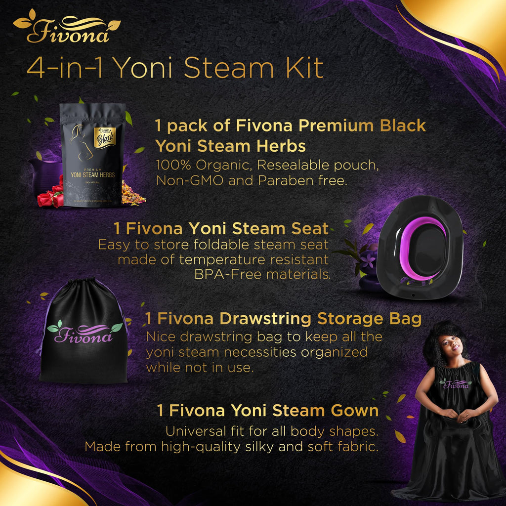 Fivona 5-in-1 Yoni Steaming Kit Foldable Over The Toilet Steamer Seat with Black Red Pink Premium Yoni Herbs and Storage Bag - Effective Detox pH Balance Cleansing and Relaxation - at Home V-SPA