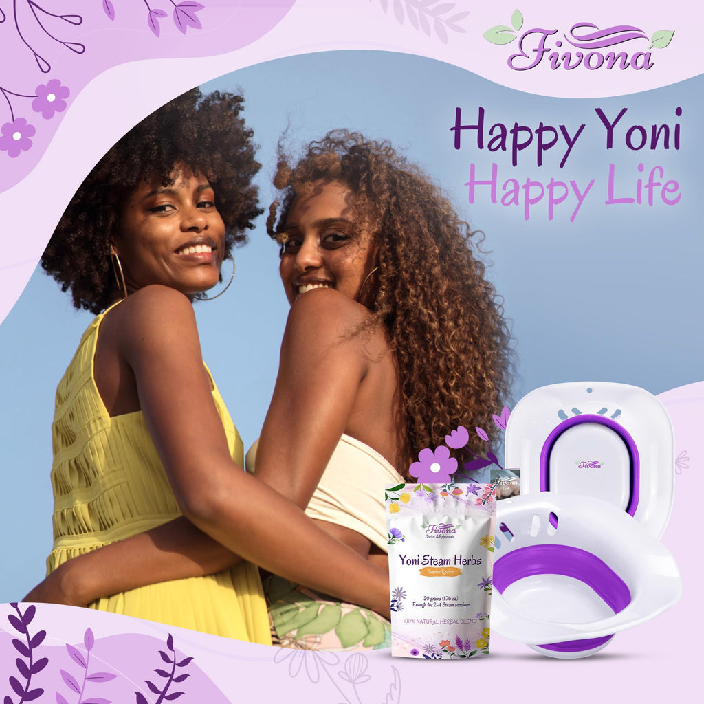 Fivona Yoni Steam Kit 2-in-1 Seat with V Steaming Herbs Sunrise Recipe for Detox, Cleansing, PH Balance and Odor Control