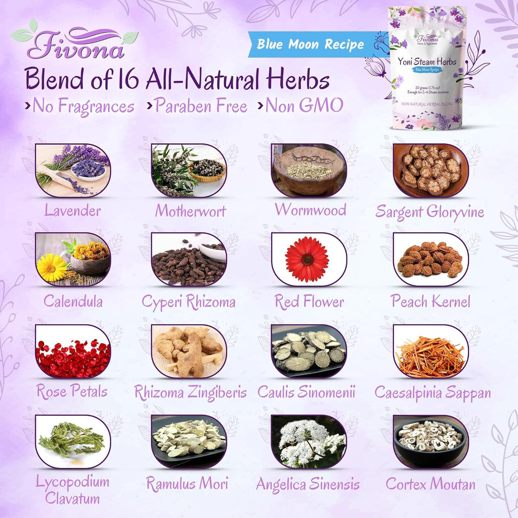 Fivona Yoni Steam Kit 4-in-1 Bundle of Expandable Steaming Seat for Toilet Pump Storage Bag and All Natural Blue Moon Yoni Steam Herbs for V-Steam Therapy Cleansing Detox