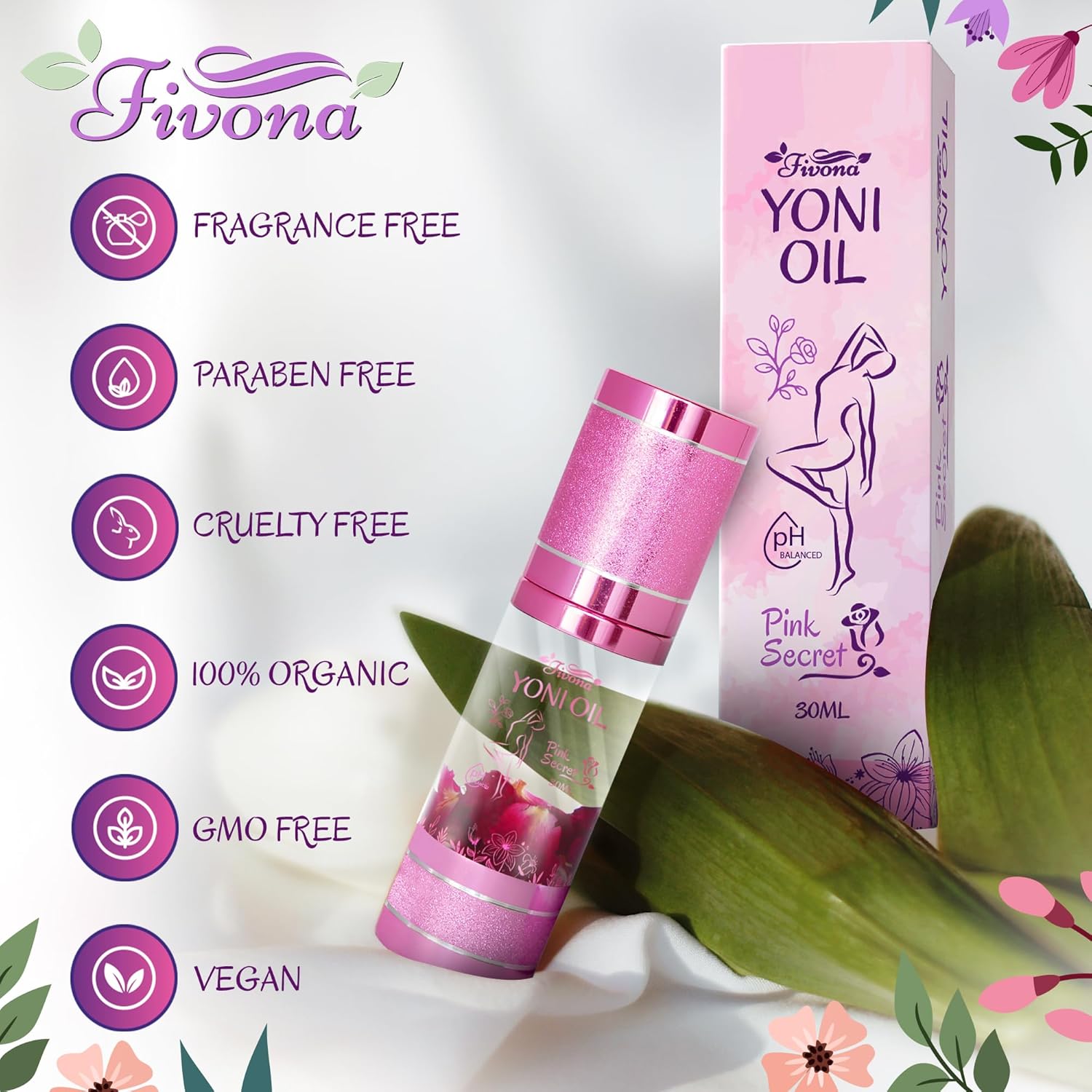 Fivona Yoni Oil Natural pH Balanced for Soothing Feminine Care - Blend of Essential Oils - Moisturizing Oil Blend for Odor Control, Detox 30ml