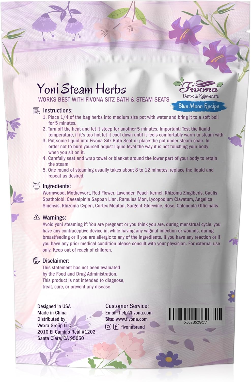 FIVONA Yoni Steaming Herbs - For Feminine Use And Rituals - V-Detox, Cleanse, Wash, Odor Control - 2 to 4 sessions - Female PH Balance- 1.76 Ounces
