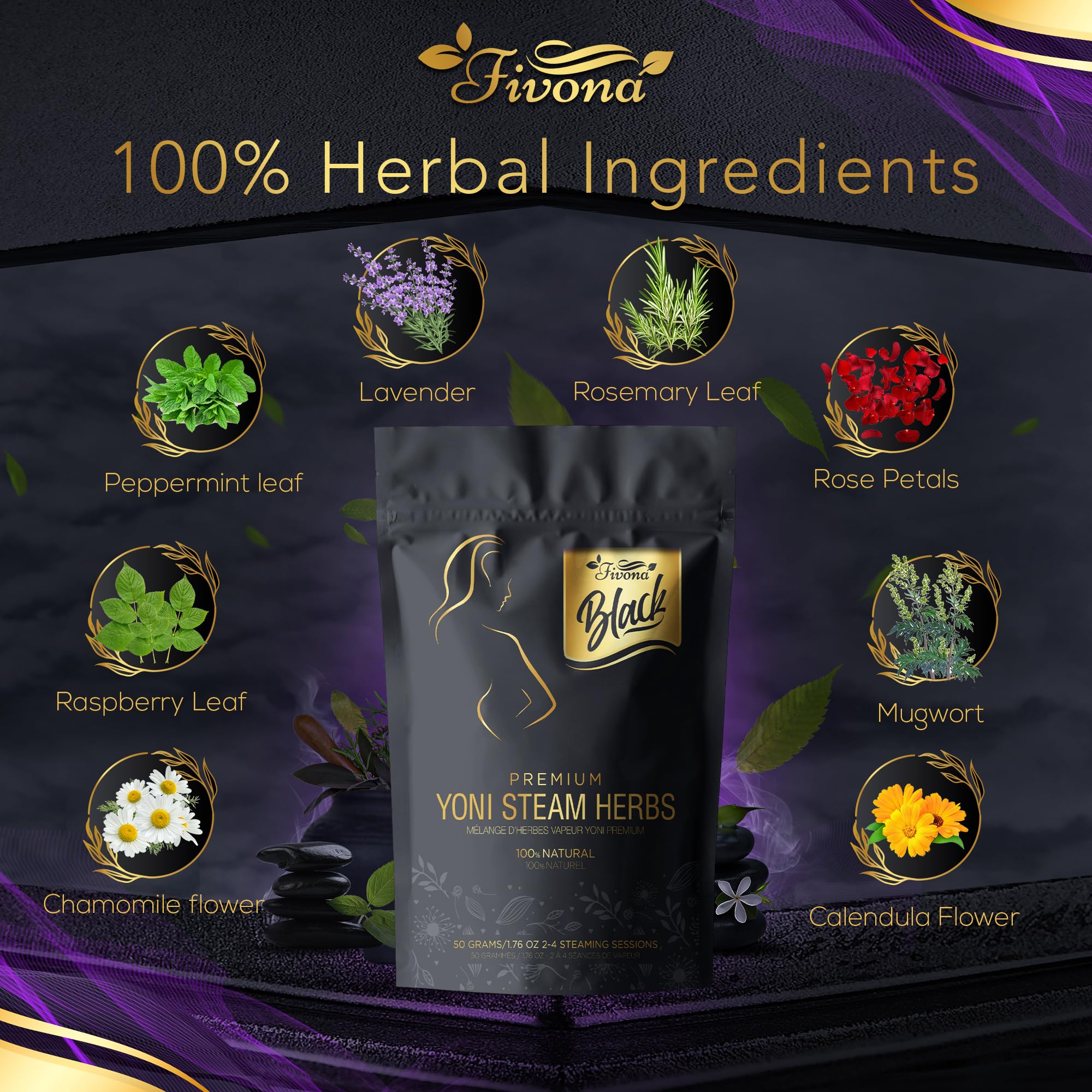 Fivona 5-in-1 Yoni Steaming Kit Foldable Over The Toilet Steamer Seat with Black Red Pink Premium Yoni Herbs and Storage Bag - Effective Detox pH Balance Cleansing and Relaxation - at Home V-SPA