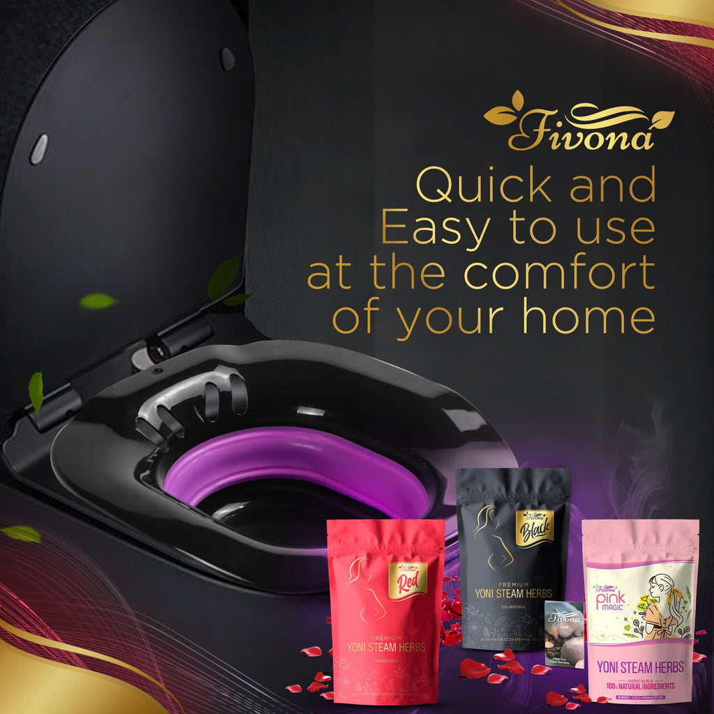 Fivona 5-in-1 Yoni Steaming Kit Foldable Over The Toilet Steamer Seat with Black Red Pink Premium Yoni Herbs and Storage Bag - Effective Detox pH Balance Cleansing and Relaxation - at Home V-SPA