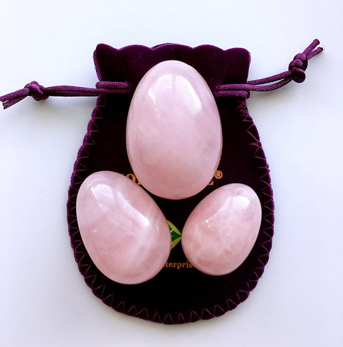 Crystal Eggs Made of Rose Quartz Stone 3-PCS Set, Drilled, Large, Medium and Small 3-Size,for Beginner, Intermediate and Advanced Users, by Polar Jade