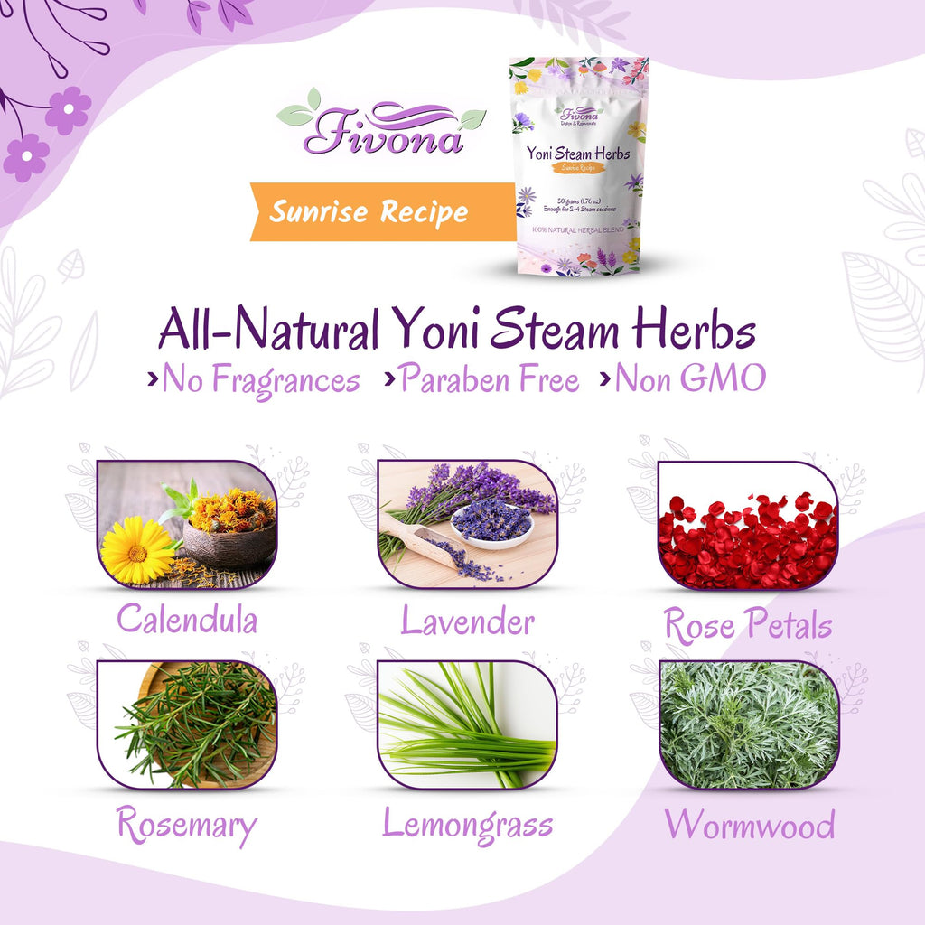 Fivona Yoni Steam Kit 2-in-1 Seat with V Steaming Herbs Sunrise Recipe for Detox, Cleansing, PH Balance and Odor Control