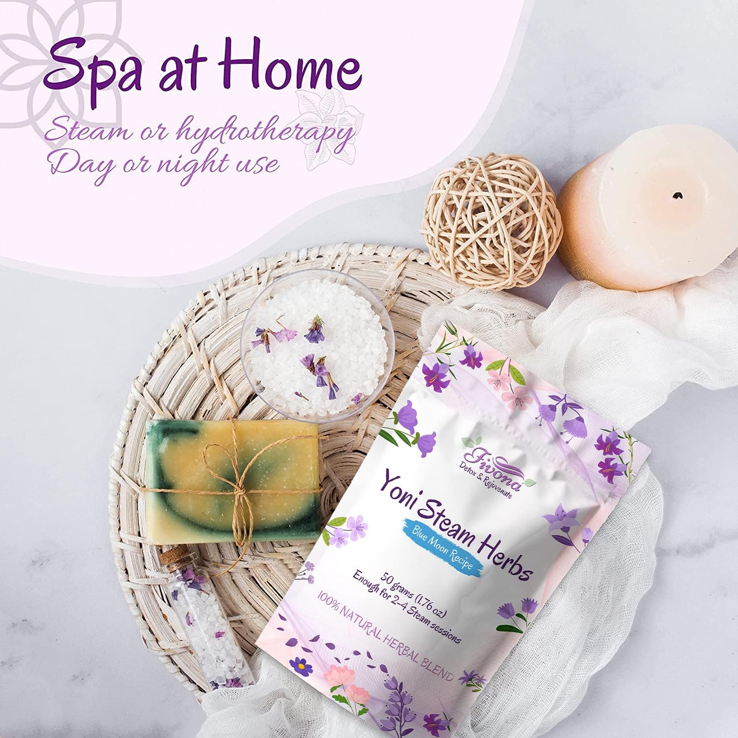 FIVONA Yoni Steaming Herbs - For Feminine Use And Rituals - V-Detox, Cleanse, Wash, Odor Control - 2 to 4 sessions - Female PH Balance- 1.76 Ounces