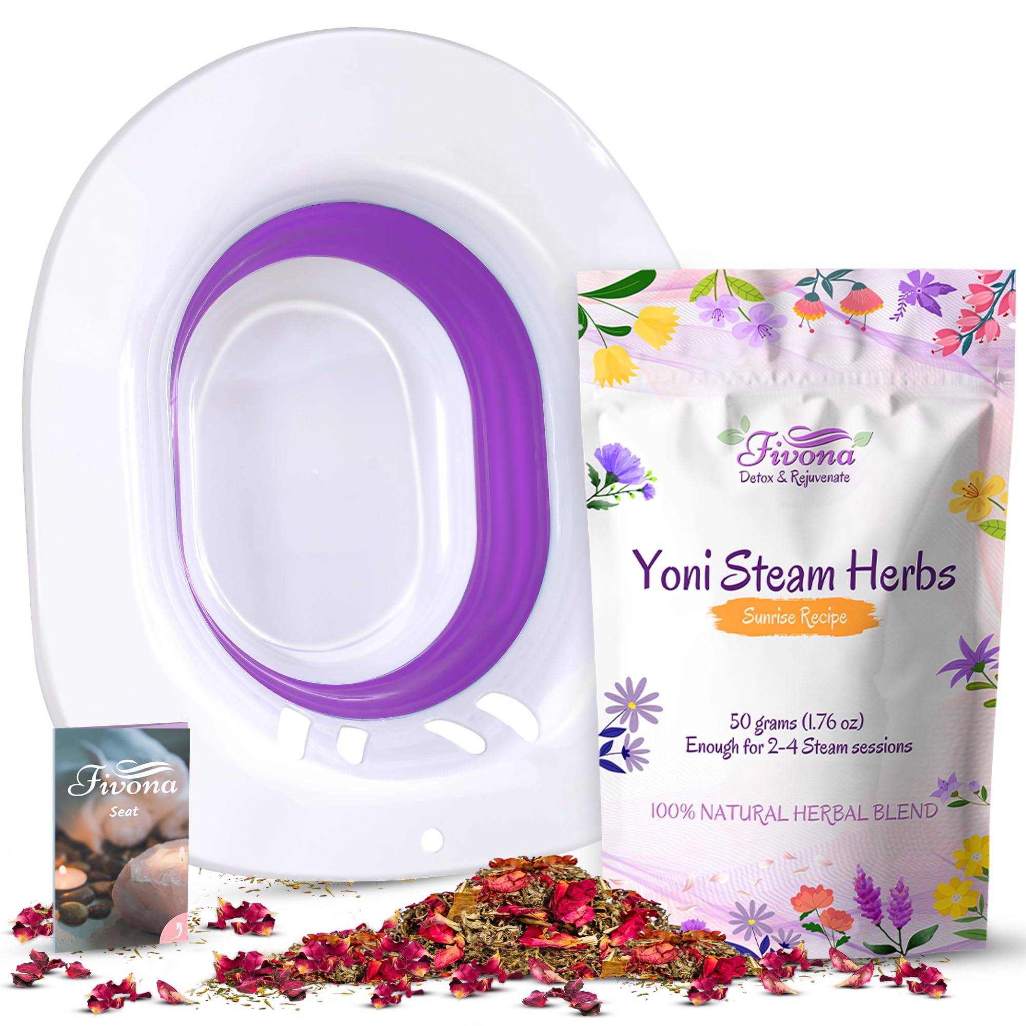 Fivona Yoni Steam Kit 2-in-1 Seat with V Steaming Herbs Sunrise Recipe for Detox, Cleansing, PH Balance and Odor Control