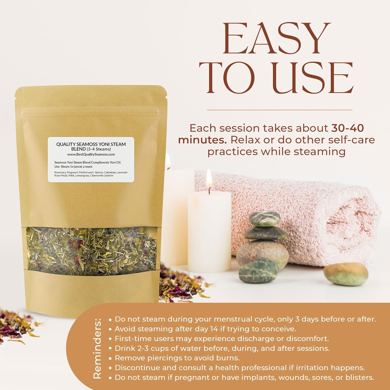 Sitz Bath Yoni Steam Herbs Relaxing Facial SelfCare, Ph Balance Complements Yoni Bowl and Yoni Oil, Yoni Herbs Pack for 3-4 Sessions, Yoni Detox and Cleanse 2 Ounces (2 oz Yoni Steam Herbs)