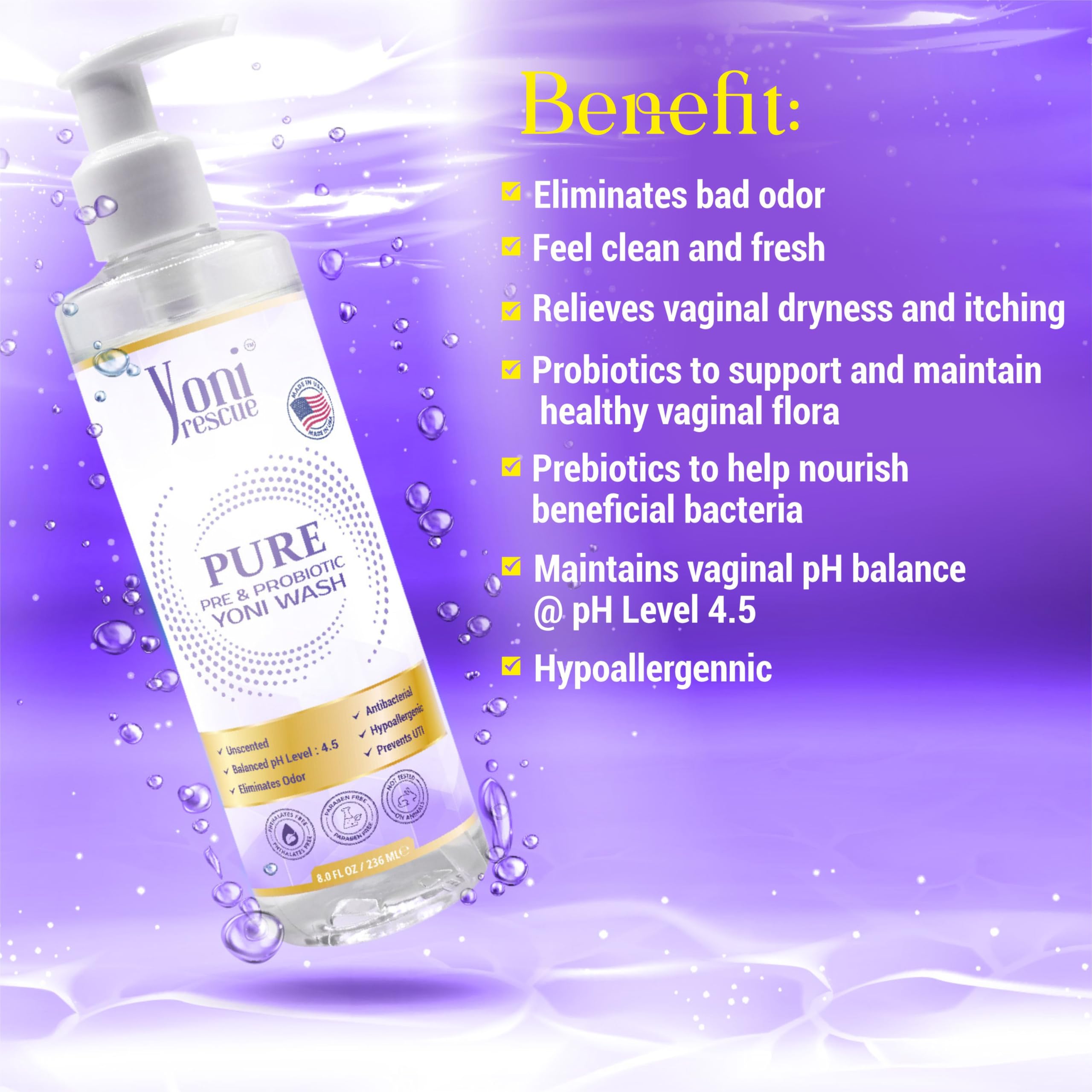 Yoni Rescue Probiotic Yoni Wash - All Natural Ph Balance Feminine Wash for Women Essentials Wetness, Vaginal Wash Intimate Moisturizing Deodorant, Gentle, Hydrating & Soothing – 8 oz (Unscented)