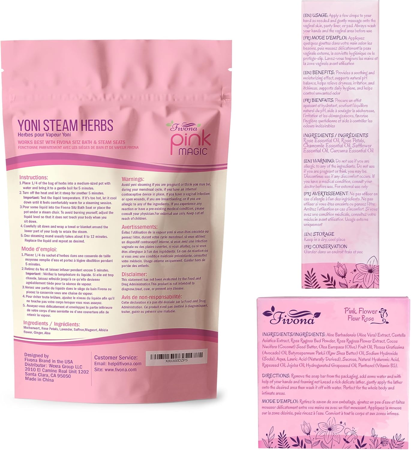 Fivona Yoni Care Kit 5-in-1 V-Steaming Set Includes Sitz Bath Seat, Pink Magic Herbs, Feminine Oil, Herbal Soap, Storage Bag, All Natural Herbal Vaginal Care Set