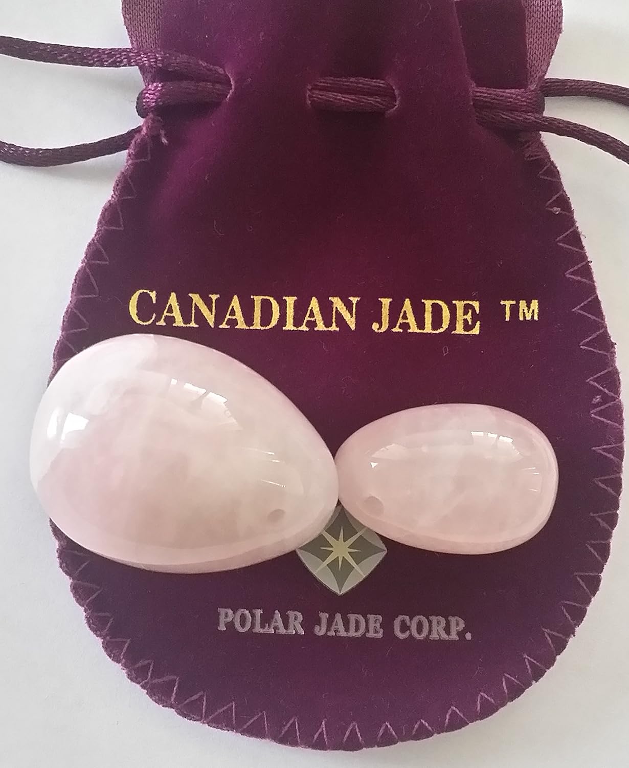 Yoni Eggs 2-pcs Set Rose Quartz Jade Eggs, Predrilled, Hand Crafted, Medium and Small 2 Sizes, with One Box Unwaxed String, User Instructions and Certificates