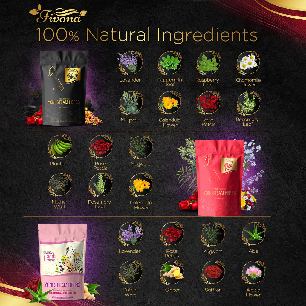 Fivona 5-in-1 Yoni Steaming Kit Foldable Over The Toilet Steamer Seat with Black Red Pink Premium Yoni Herbs and Storage Bag - Effective Detox pH Balance Cleansing and Relaxation - at Home V-SPA