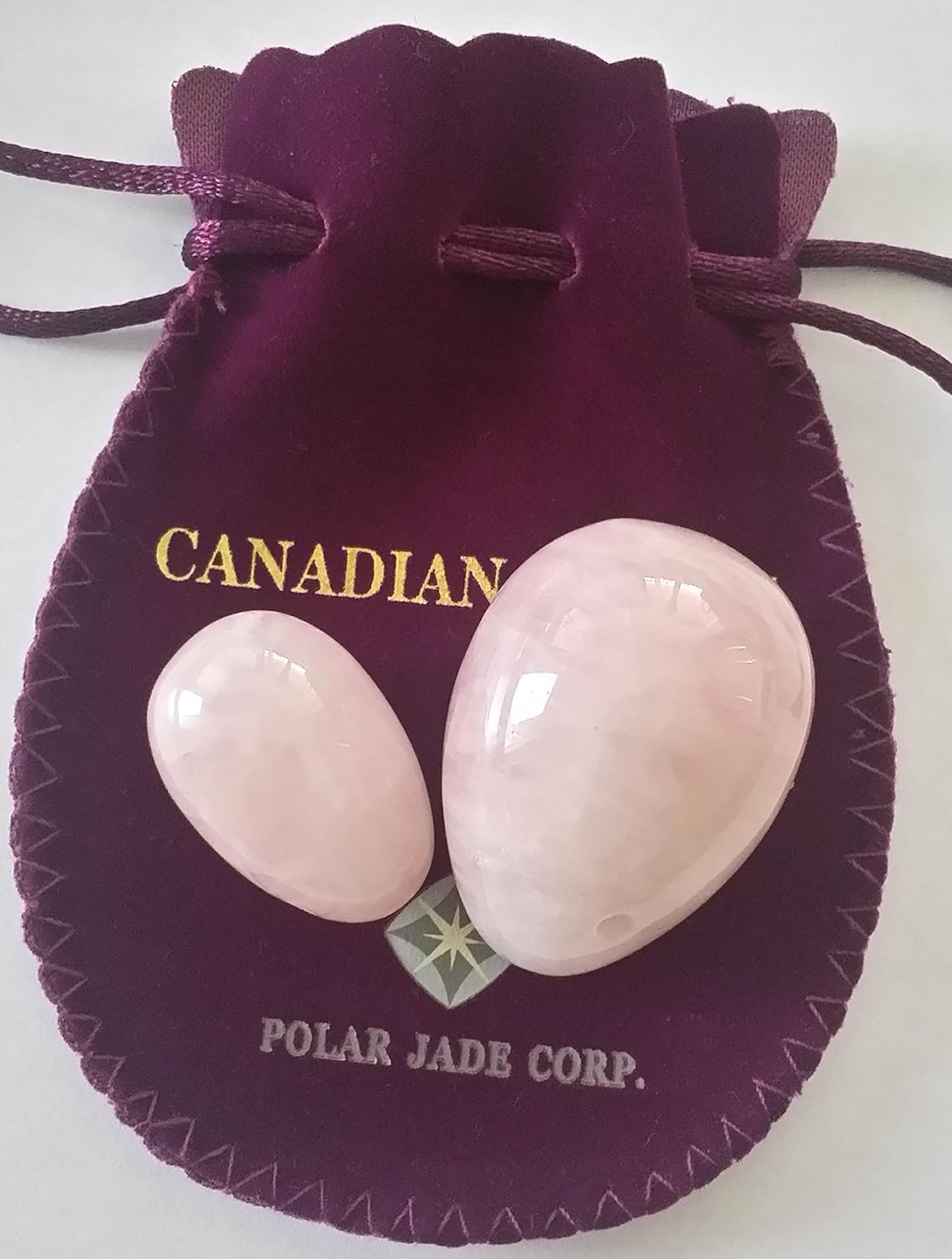 Yoni Eggs 2-pcs Set Rose Quartz Jade Eggs, Predrilled, Hand Crafted, Medium and Small 2 Sizes, with One Box Unwaxed String, User Instructions and Certificates